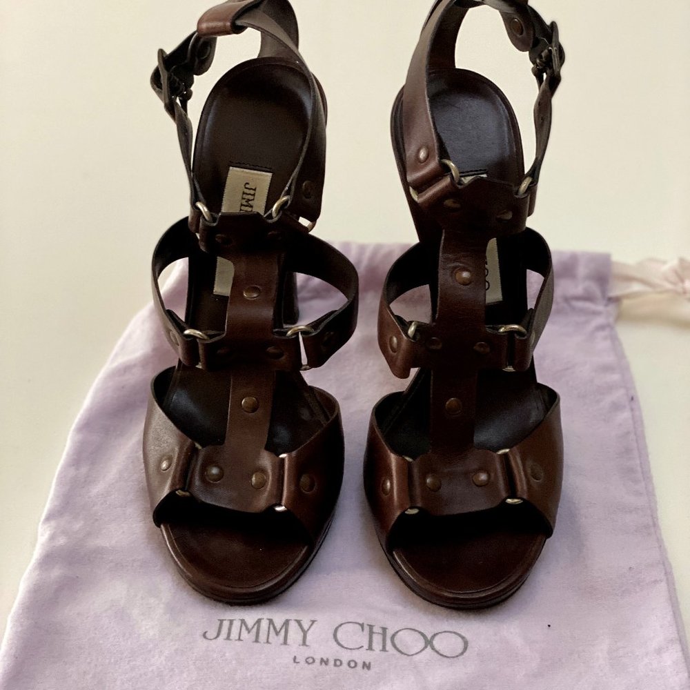 Brown Leather Jimmy Choo Strappy Sandals 38